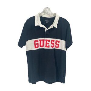 Vtg GUESS Rugby Polo Shirt Spell Out Preppy Black Red 90s Sz XL